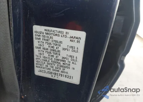 1995 Isuzu Trooper S z USA, uszkodzony, nr VIN JACDJ58V8S7916221